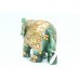 Figurine Handcrafted Natural Green Jade Gem Stone Elephant Gold Hand Painted E2